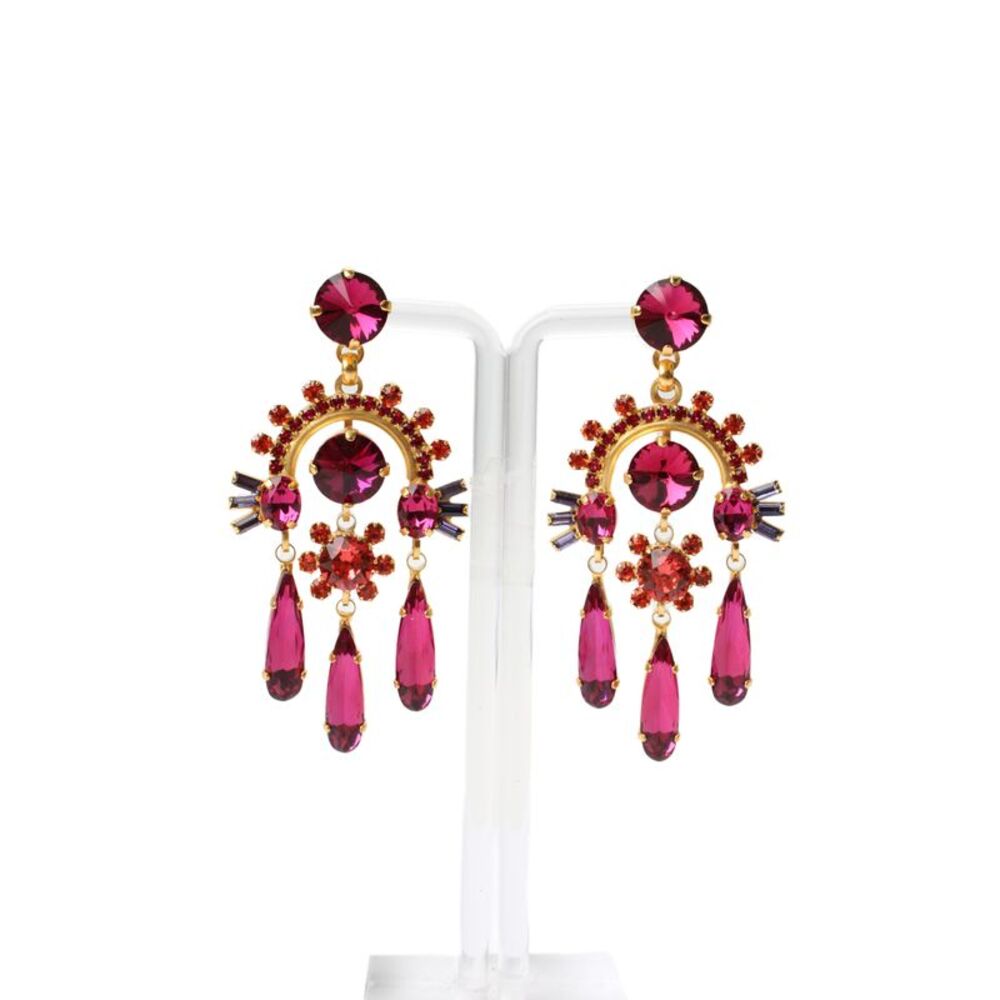 Elizabeth Cole Womens Gold Tone Pink Crystal Seren Chandelier Earrings NWT